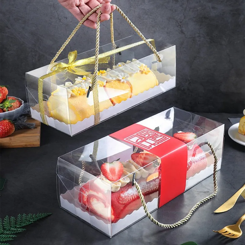 Clear Packing Long Large Swiss Roll Cake Box Custom Printed PET Bakery Packing Dessert Packaging Clear Pastry Box for Cookies