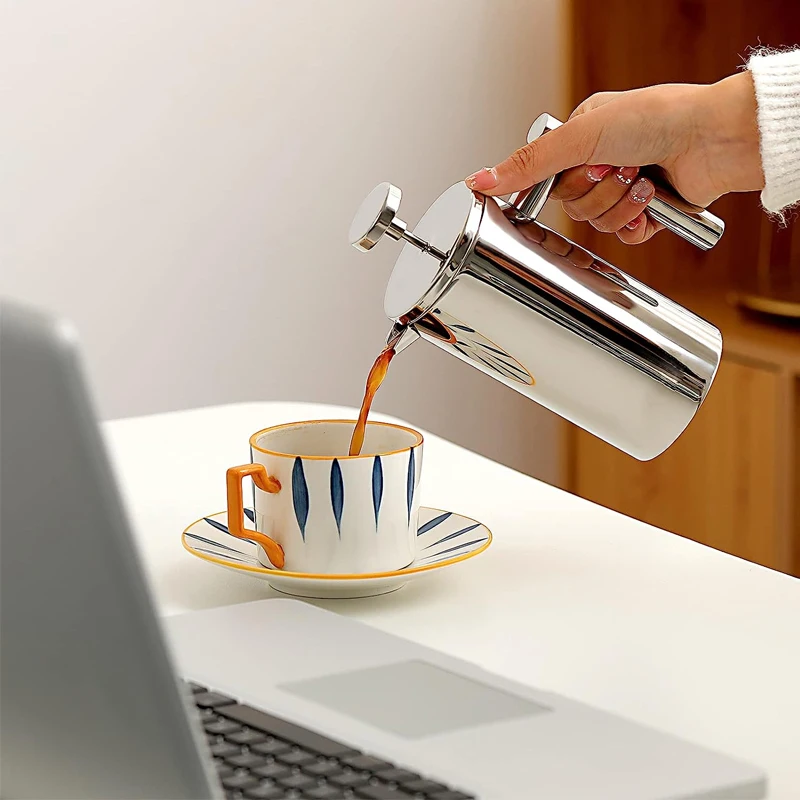 SS304 Stainless Steel Insulated Coffee Pot Maker Plunger Portable