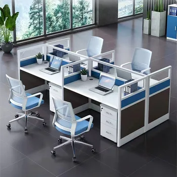 Modern Design Four-Person Staff Desk Combination Office Station with Computer Table Chair Screen Card Table-Wholesale