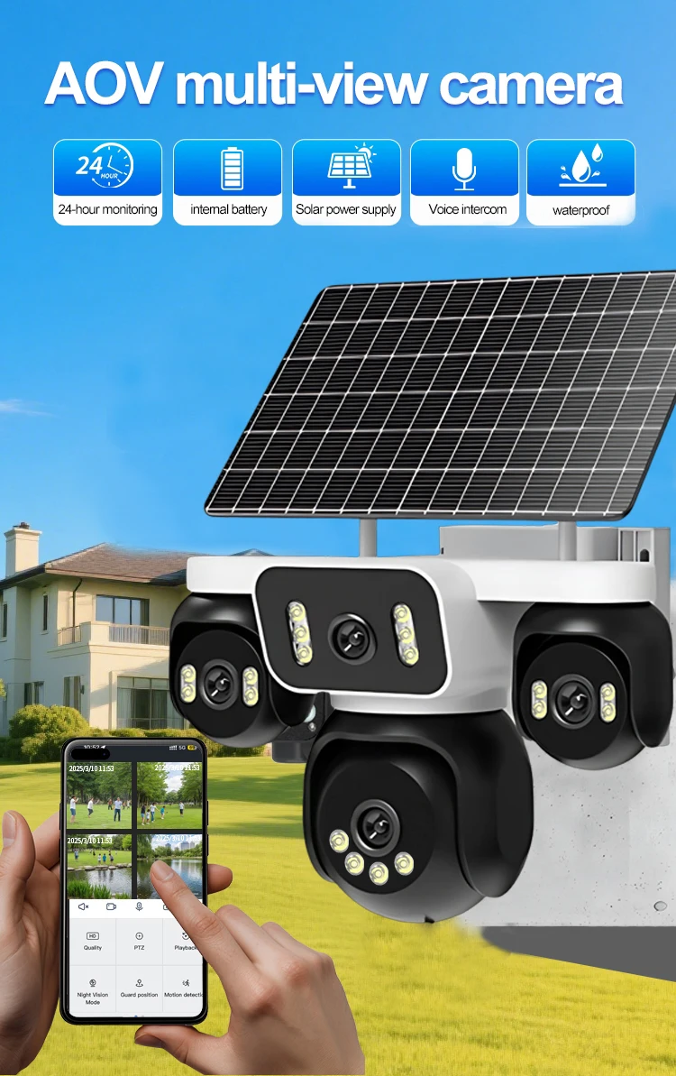 FOSVISION HiEasy 8MP AOV 4G Solar Camera Security System 4-lens Camera Outdoor Wireless CCTV PTZ IP Color Night Vision