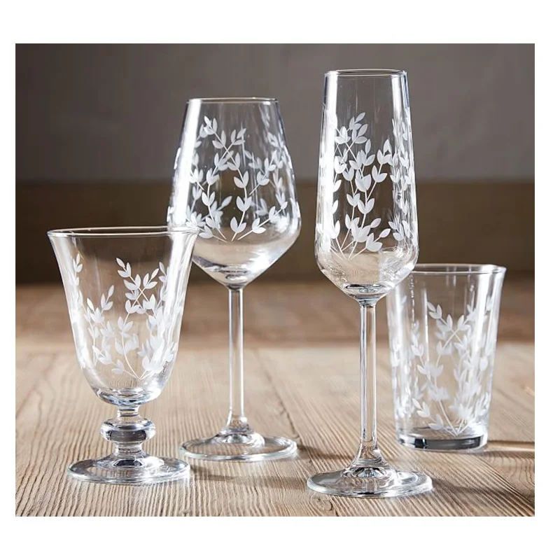 Luxury Glassware Hand Engraved Floral Pattern Wine Goblets & Champagne  Flutes - Customizable for Parties & Restaurants