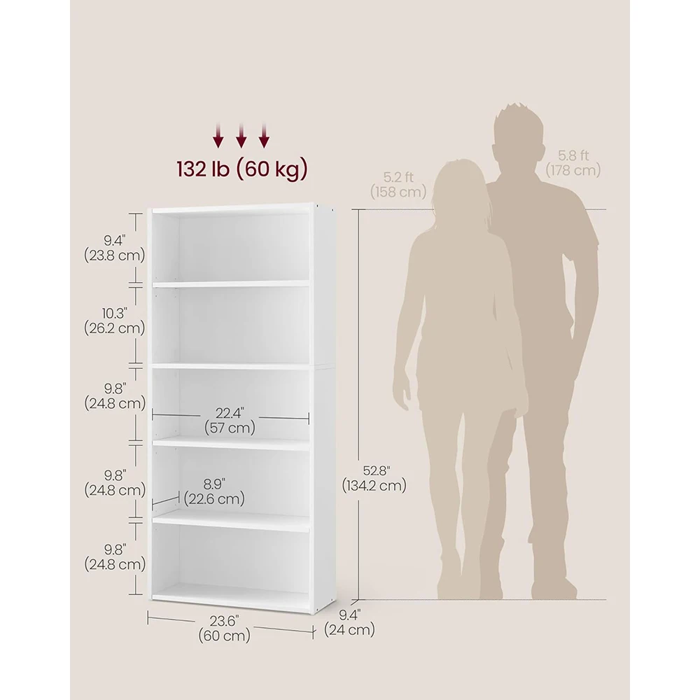 product contemporary 5 tier wooden bookshelf with open storage 94x236x528 inches for living room home office dining room cloud white-7