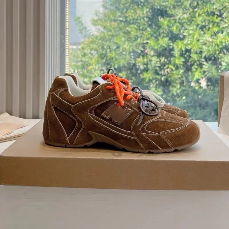 Women's Running Shoes Lace-Up Comfortable Forrest Gump Style 5cm Height Increase Two-Color Toes Genuine Leather Lining