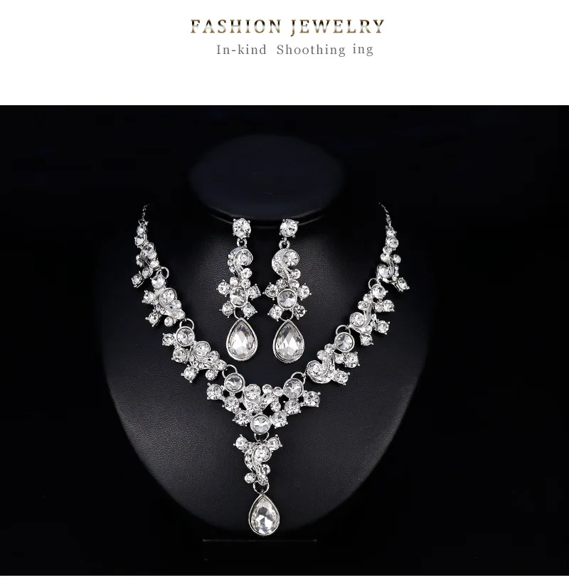 Stocks Selling Fashion Bride Jewelry Diamond Necklace And Earrings Set