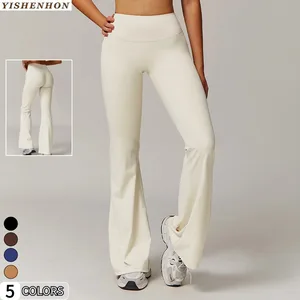 For YISHENHON High Waist Butt Scrunch Gym Yoga Leggings for Women Solid Pattern Wide Leg Fitness Sport Flare Pants for Running