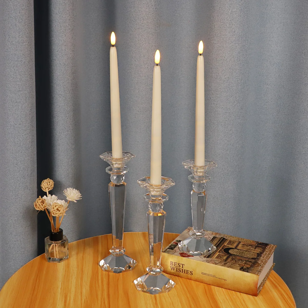 high transparency hand-blown tall glass candelabra taper candle holder for wedding party