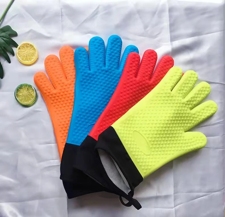 Custom Wholesale Silicone Heat-Resistant Gloves Cooking BBQ Cotton Kitchen Microwave Mittens Oven Glove Heat Resistant Gloves details