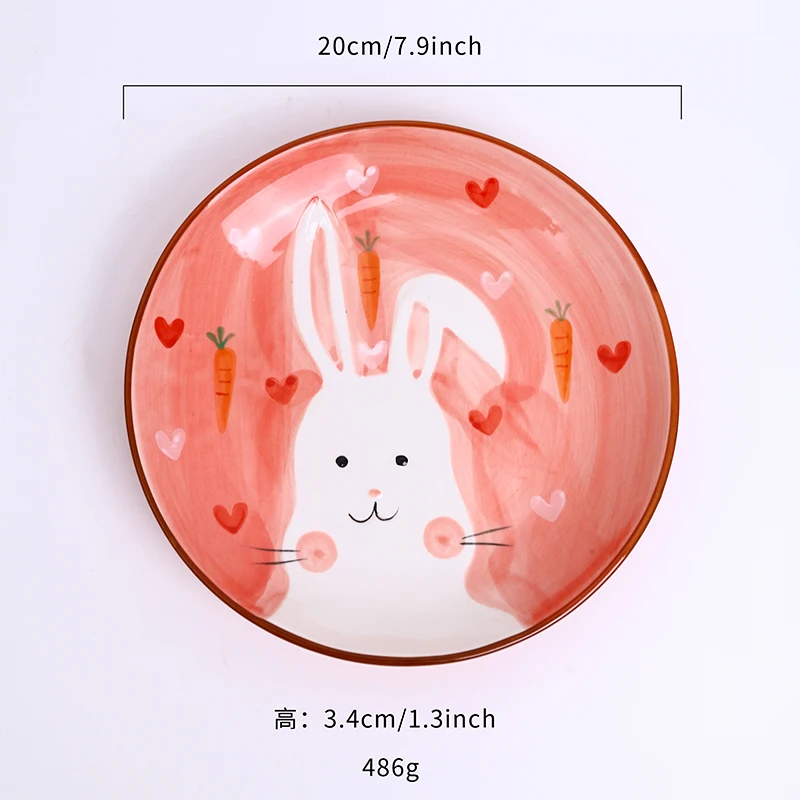 Rabbit Creative Kids Cute Animal Print Dinnerware Children Ceramic Porcelain Dinner Bowl Divided Plate and Spoon Sets manufacture