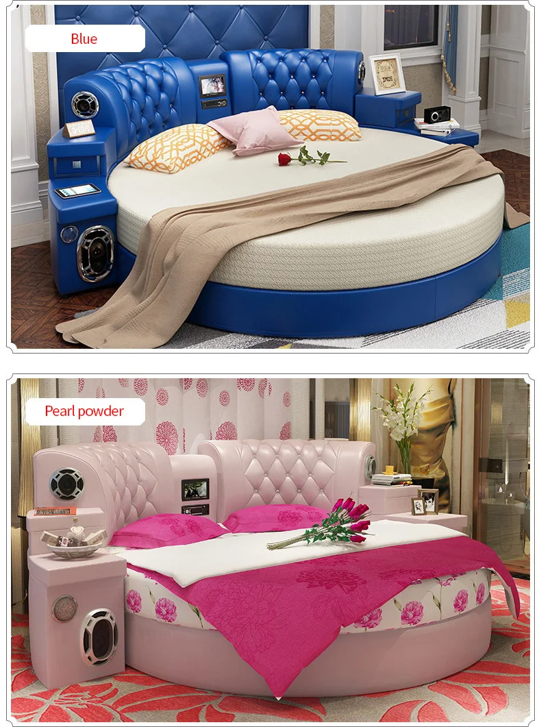 European Style Audio Round Bed Round Double Leather Bed Modern