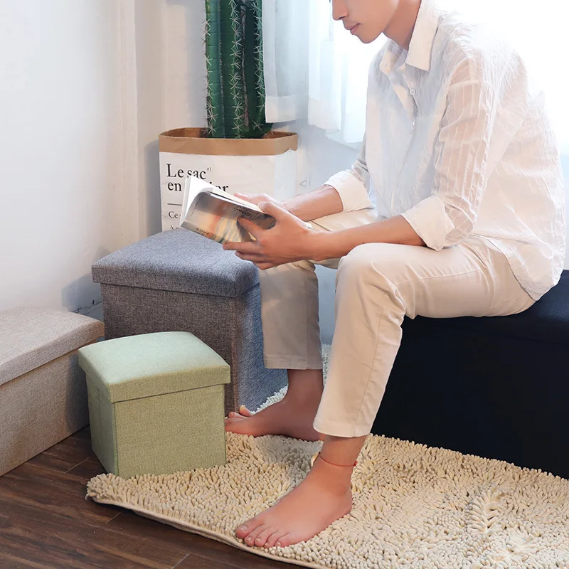 Storage Ottoman Cube Foldable Storage Boxes Footrest Step Stool Padded Seat for Dorm Living Room Foam Seat