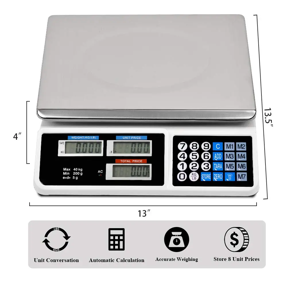  Price Computing Scale, Digital Electronic Weight Scale 40kg/2g,  Digital Commercial Electronic Scale with Led Display, for Retail Outlet  Store, Kitchen,White: Home & Kitchen