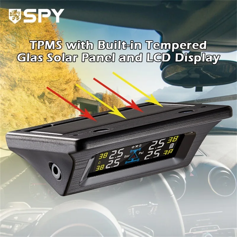 SPY Digital Tire Pressure Sensor Internal Tpms for Android Auto Screen Car HUD Display Solar Monitoring Tire Gauges