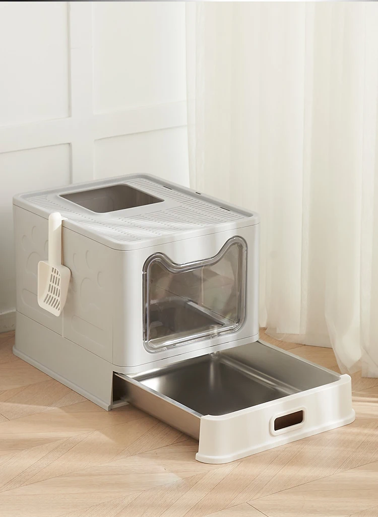 Innovative Collapsible Stainless Steel Cat Litter Box Large Cat Toilet Fully Enclosed Portable Cat Cleaning Supplies factory