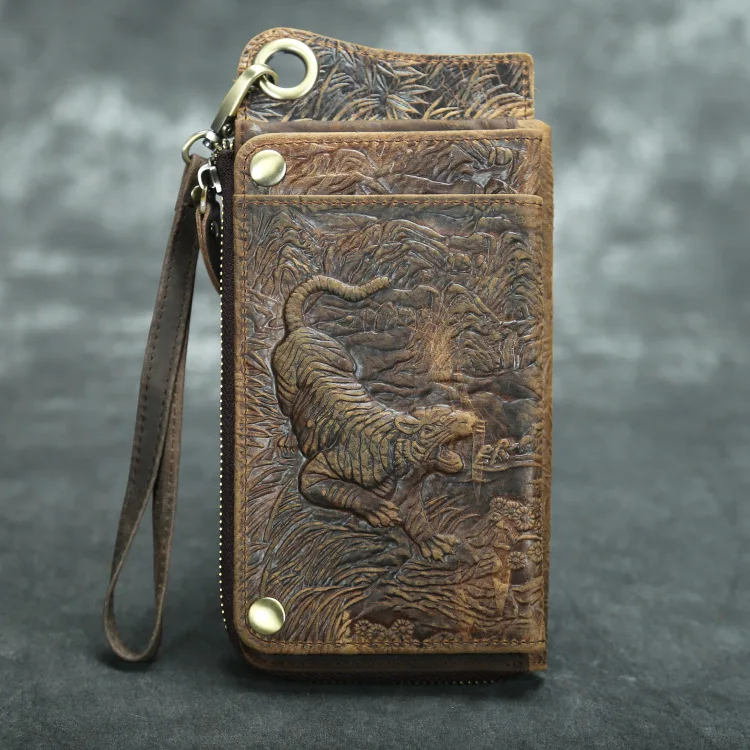 Wholesale Andong Crazy Horse Leather Long Wallets for Men Retro Zipper Purse  Card Holder Man Cool Wallet Dragon Tiger Phone Pocket From m.