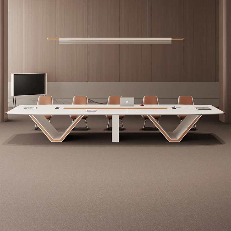 Nordic Style 20 Person Boat Shaped Luxury  Free Socket Combination of Large Conference Table with Chairs Set 4 Management Box