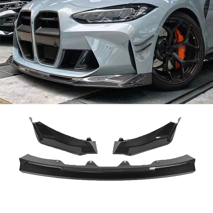 universal 3pcs Carbon Fiber Front Bumper Lip V Style Front Splitter Spoiler For BMW G80 G82 M3 M4 2021+