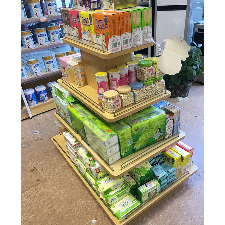 Meicheng 4-Layer Wooden Product Display Stand Round Promotion Stand For Retail Store