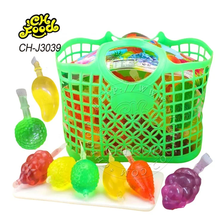 Halal Mix Fruit Shape Jelly Candy in Plastic Vegetable Basket Wholesale and OEM Fruit Flavor Candy for Children
