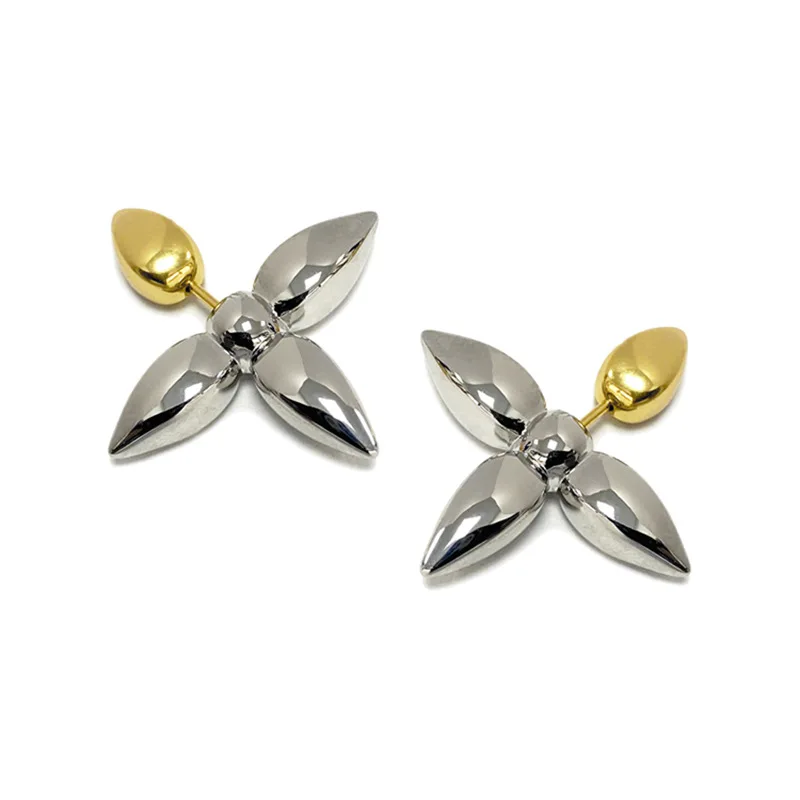 Source Cool Unique Fashion Retro Gold Silver Color Cross Metal Stud Earrings  Lucky Four Leaf Clover Earring for Women Daily Jewelry on m.