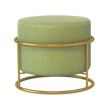 Wholesale Hot Sale Nordic Modern Ottoman Round Stool Pouf Velvet Fabric Ottoman Iron Legs
