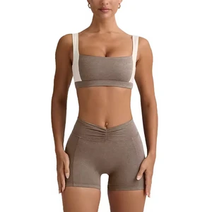 Women's Eco-Friendly Fitness Yoga Set with Butt-Lifting Shorts & Padded Sports Bra Set Four-Way Stretch Soft Yoga Short Set