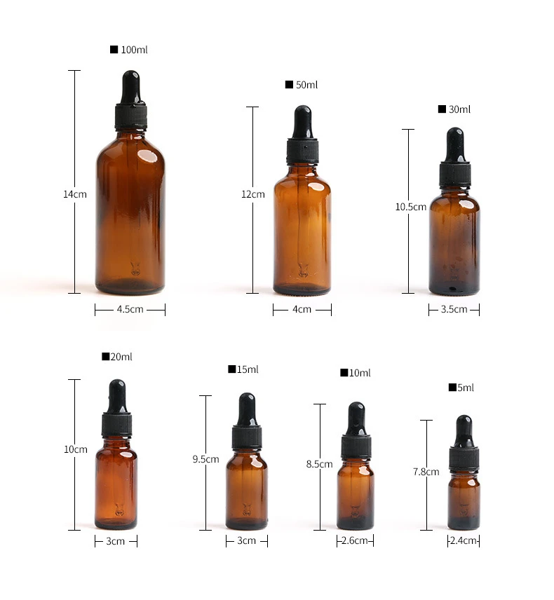 5ml 10ml 15ml 20ml 30ml 50ml 100ml Amber Empty Essential Oil Glass Bottle With Childproof Plastic Aluminum