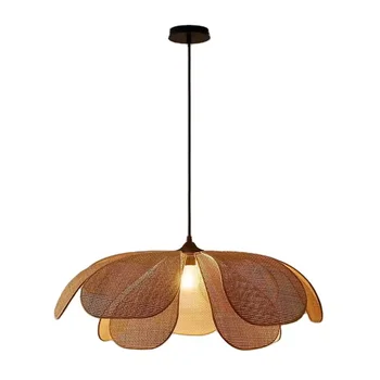 Pendant Lamp Hand Woven Pendant Light Natural Wicker Rattan Hanging Light Flower Shape Lamp