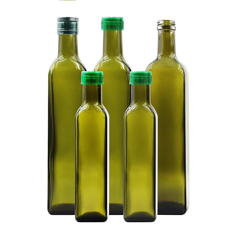 500ml Dark Green Olive Oil Glass Bottles Empty Square Olive Oil Bottle