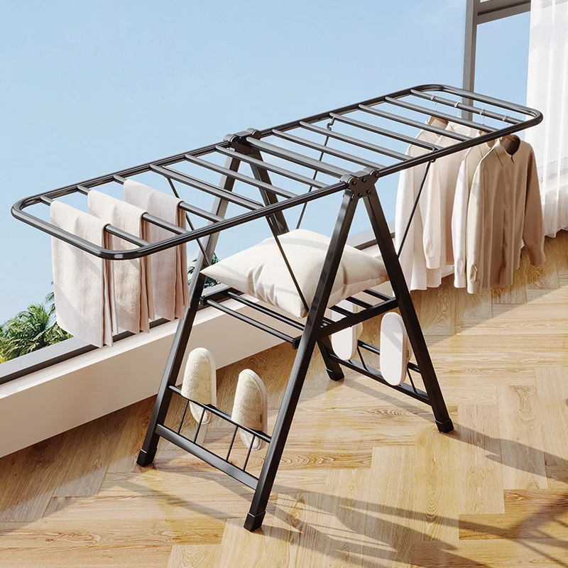 Sturdy Metal Gull Wing Clothes Drying Rack Standing Type Detachable Functional Design Space-Saving Collapsible Laundry Rack