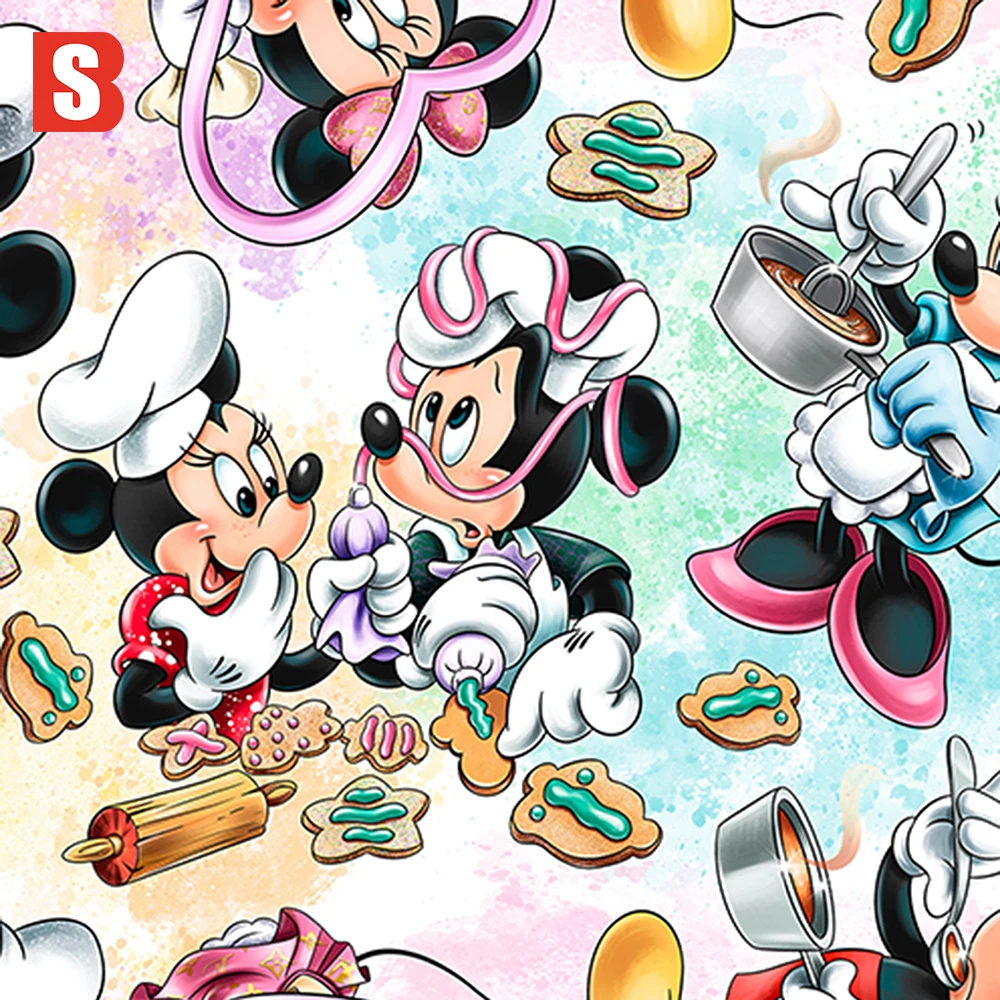 Custom Digital Print Cartoon Character Mickey & Minnie Mouse on 40s 135gsm Organic Cotton Fabric Fashionable Kids Shirt Clothing