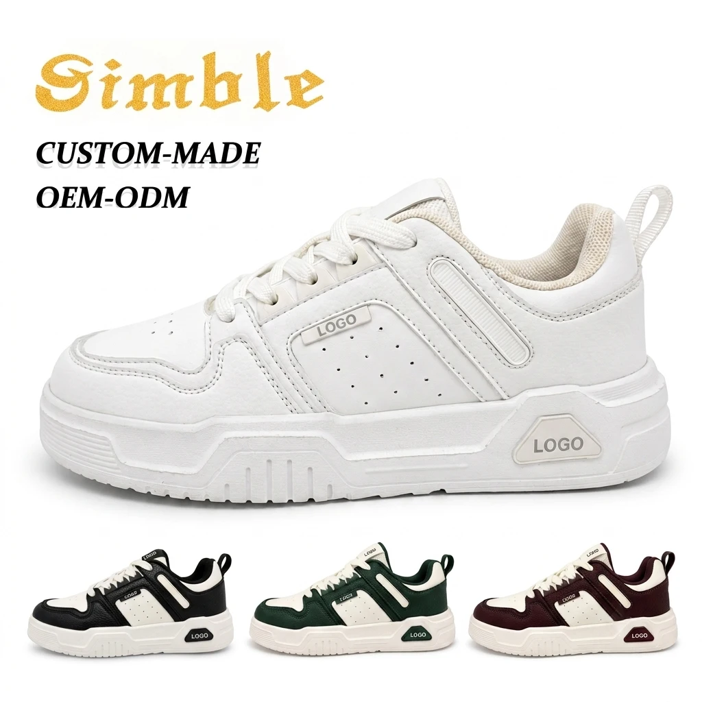 Classic All White PU Leather Lace up Thick Platform Sole Anti Slip for Daily Commute Street Fashion Men's Casual Board Sneakers