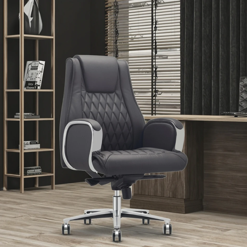 Luxury Managers Office Chair Aluminum Armrests Dual Density Sponge Breathable Back Office Upgrade 3
