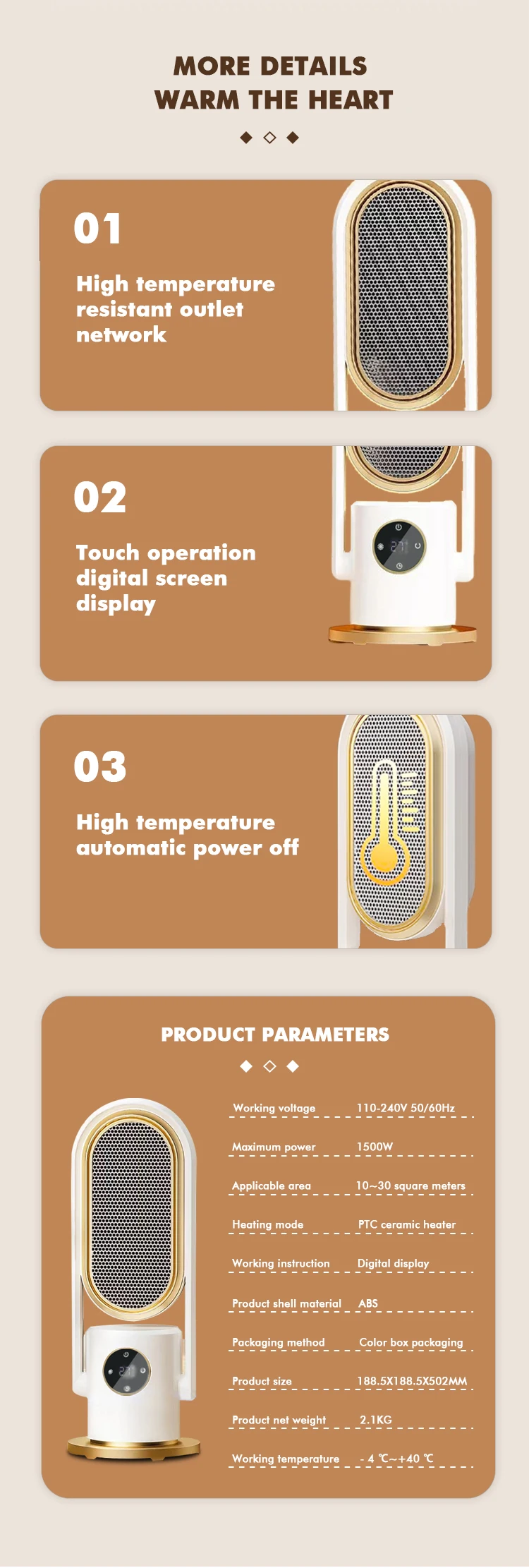 1500w Home Smart App Control Elektrische Kachel Ptc Ceramic Heating