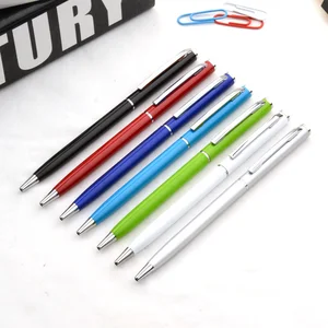 2022 Gift Promotional Ball Pen Customized Logo Black White Slim Metal Body Twist Ballpoint Pen
