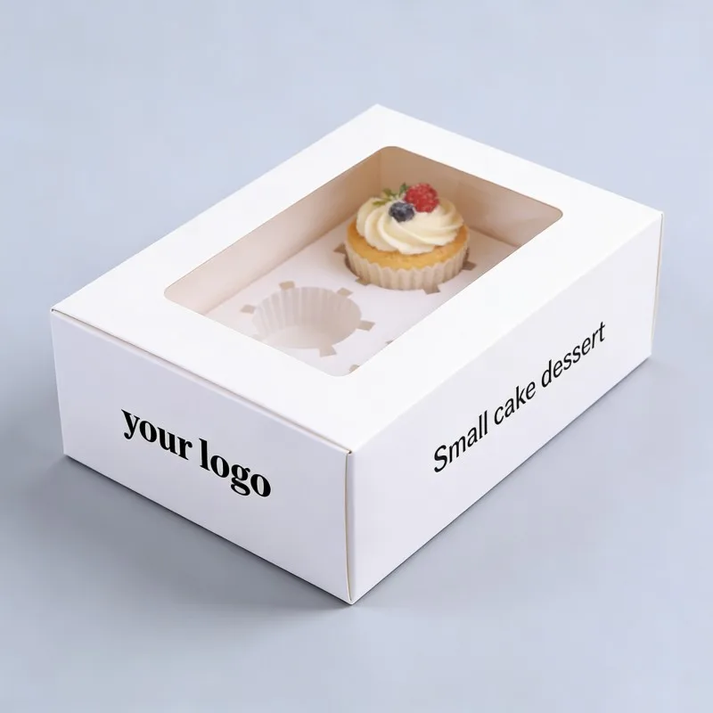 Scatola di carta personalizzata economica, riciclabile e adatta al contatto con gli alimenti, con finestra in PET per dessert, torte, snack, cioccolatini e biscotti