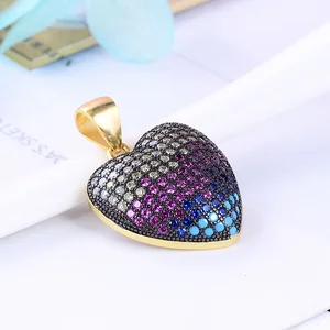 925 Sterling Silver Aaa Cubic Zirconia Pendant 18K Gold Plated Multicolor Pave Setting Love Heart Pendant