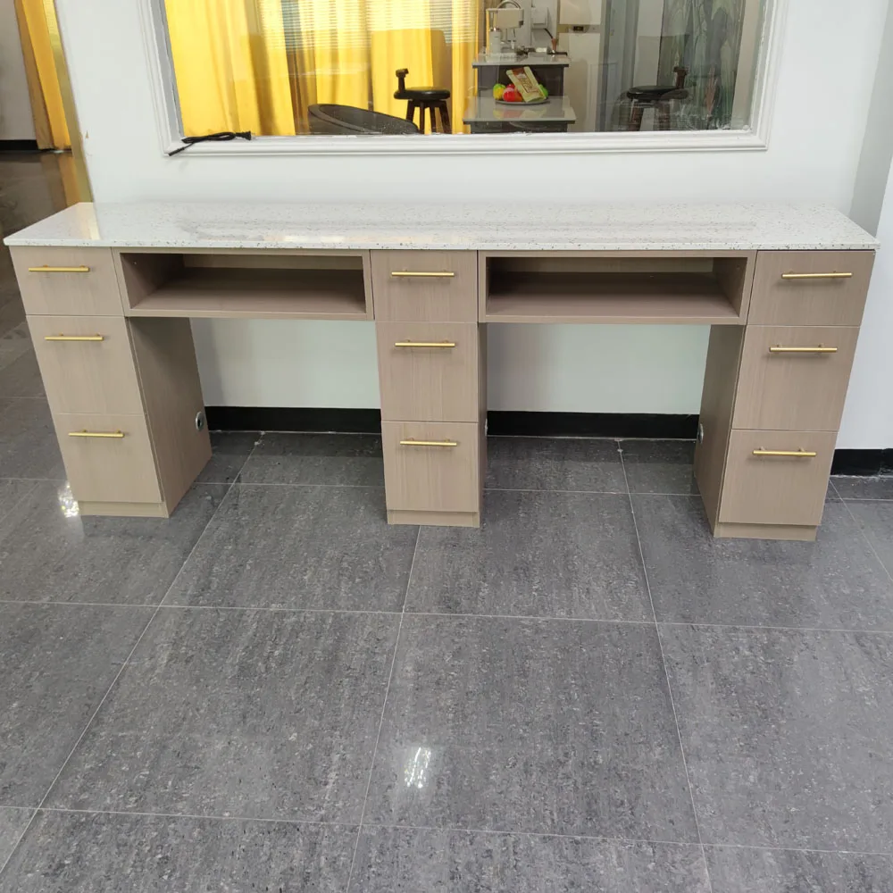 Double Nail Table Salon Technician Nail Table Marble Top White Single Nail Manicure Table