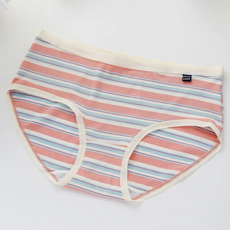 Super Soft High Elastic Color Contrast Stripe Girls Simple rainbow Breathable Mid Waist Women's Briefs