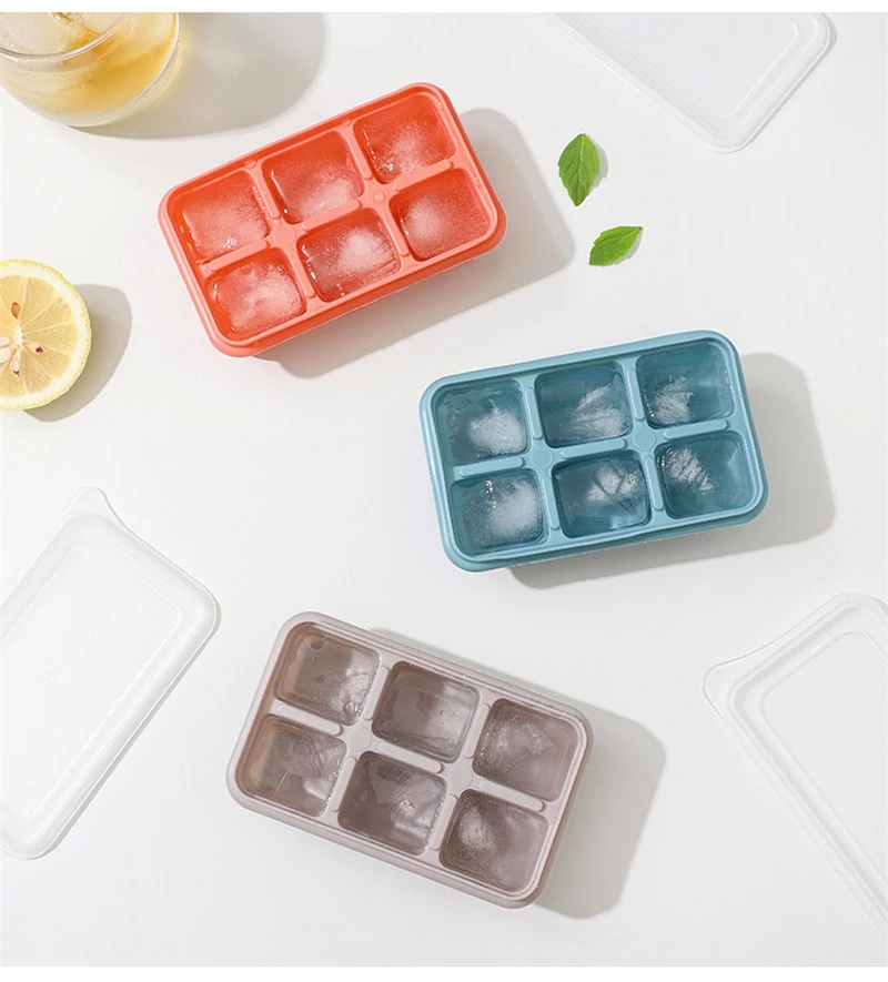 Silicone Ice Cube Mould With Lid 6 Grid Soft Bottom Ice Cube Mold ...