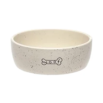 Pearhead Woof Ceramic Dog Bowl Eco-Friendly 32oz Capacity Microwave & Dishwasher Safe Gift for Pet Owners with Cats