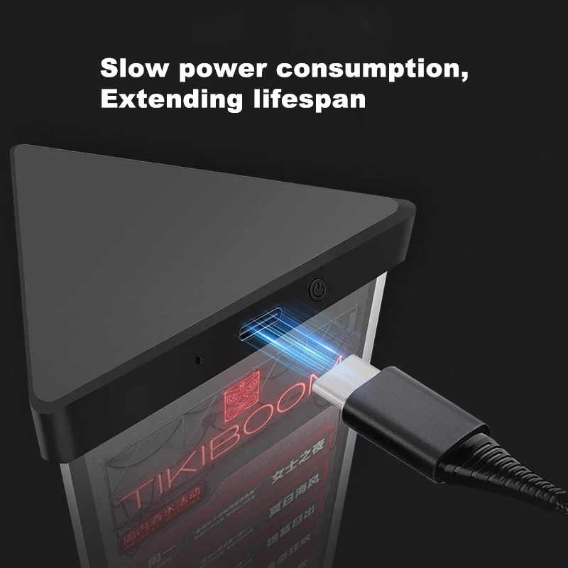 LED Rechargeable Rotating Three Sided Luminous Display Board Light Box Triangular Display Stand