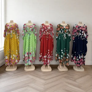 Wholesale New Summer Elegant Printed Casual Long Sleeve Round Neck Loose Muslim Robe Dress