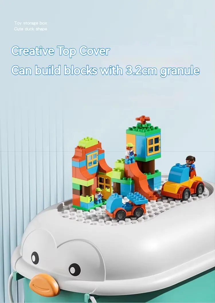 Detachable Cute Cartoon Duck Plastic Storage Box With Lid Baby's Toys Storage Box Featuring Wheels & Handle factory