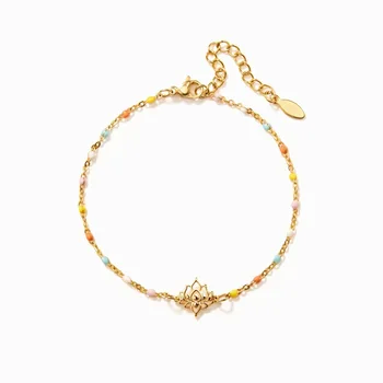 Fashion Variety 925 Sterling Silver Bracelet 18k Gold Plated Lotus flower Enamel Drip Bracelet For Woman