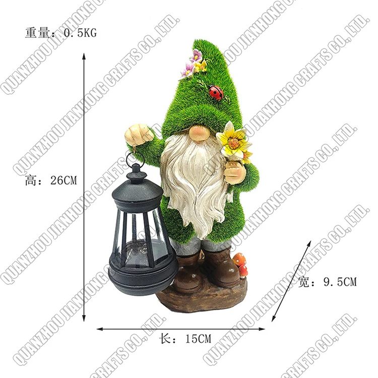 Garden Resin Statue Outdoor Decor Flocked Gnome With Solar Light ...