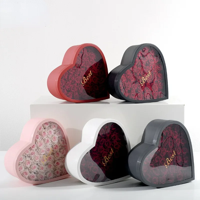 Luxury Heart Shape Flower Boxes for Bouquets Flower Gift Box with Clear PVC