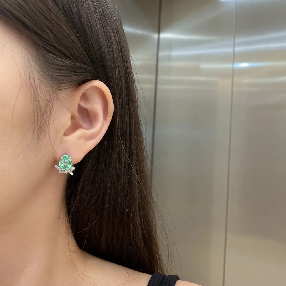 KAKODIY Boutique Jewelry 925 Sterling Silver Earrings Oval Cube Zirconia Green Emerald Earrings Custom Female Direct Earrings detail 2