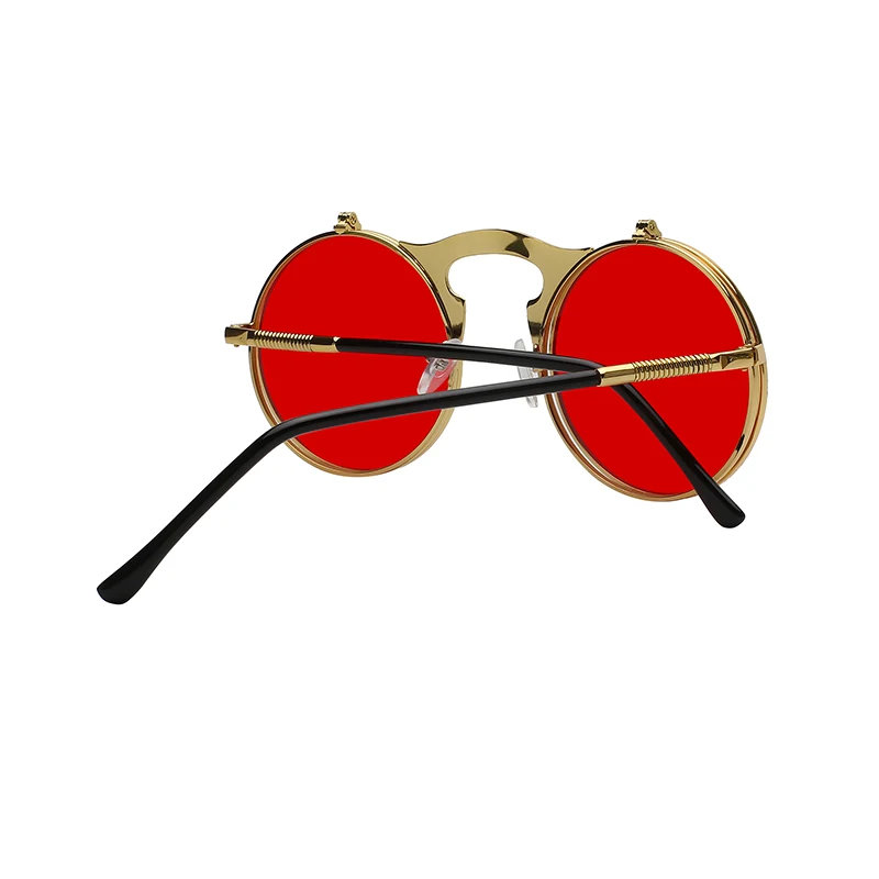 Classic Flip up Double Lens Metal Punk Glasses Round Steampunk Flip up Clip Vintage Sunglasses