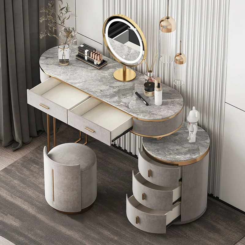 Modern Grey Pink Makeup Dressing Cabinet and Drawer Blue Bedroom Furniture  Min Luxury Dressing Make up Table With Led Mirror