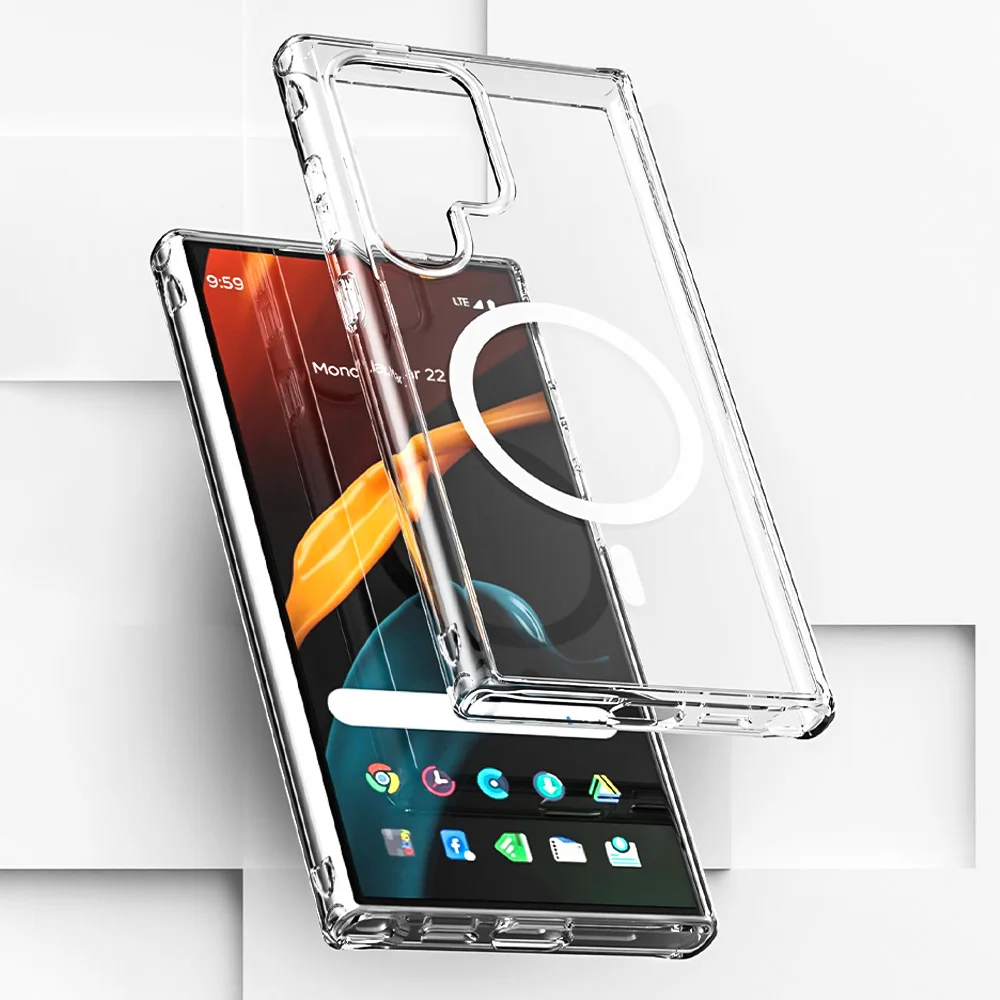 适用于三星 Galaxy A16 S25 的透明磁性硬质防震手机壳